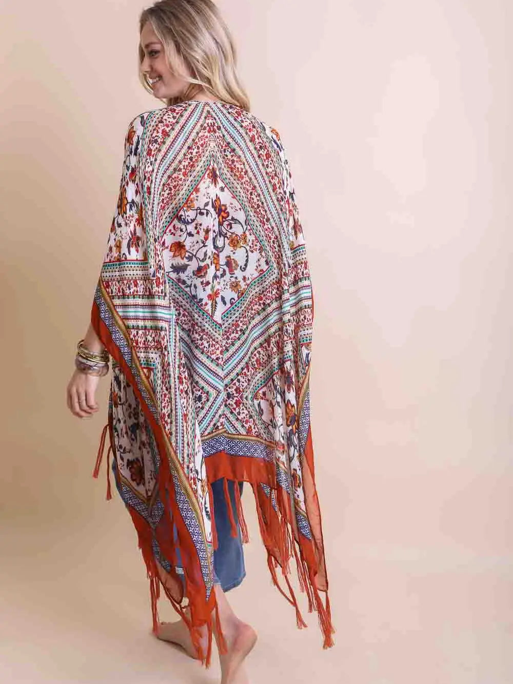 Summer Kimono - Fringed Orange Abstract Hues