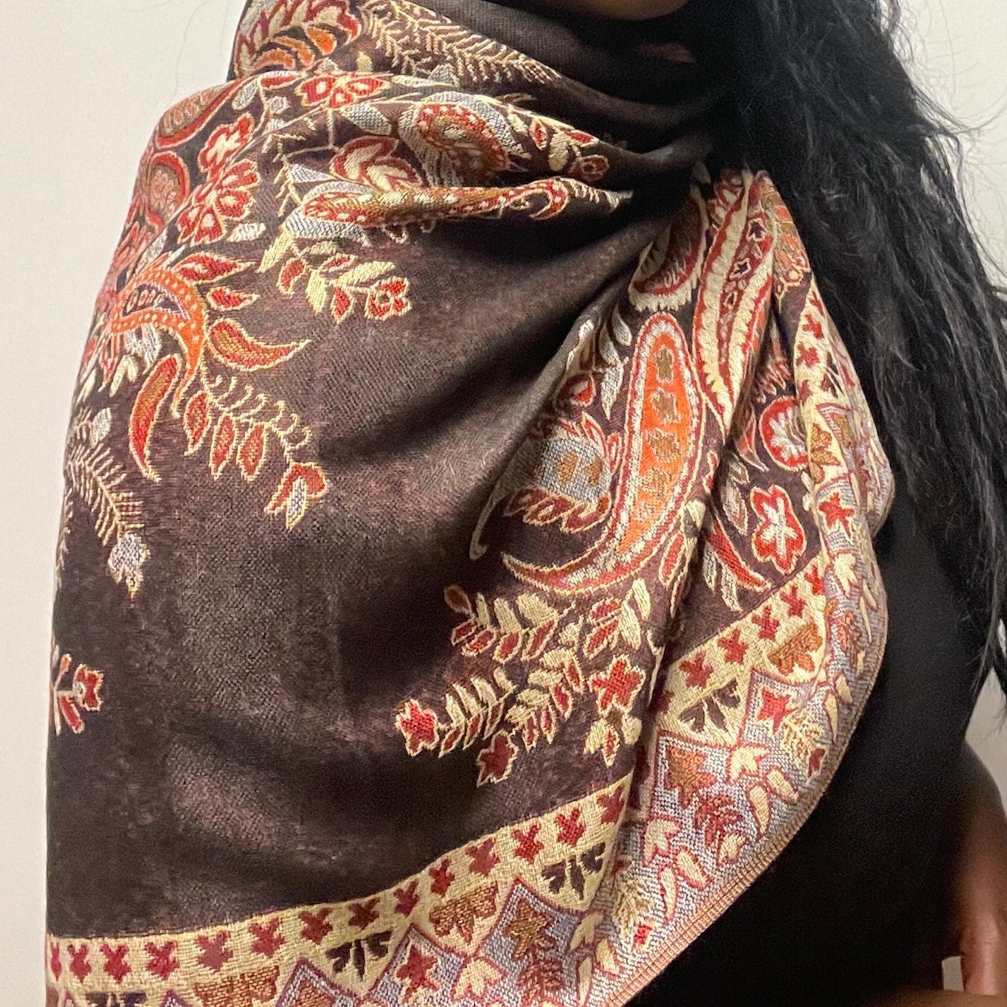 Charcoal Red Multicolored Pashmina Scarf(with gift box)