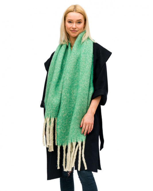 Green and Ivory Fringed Blanket Scarf