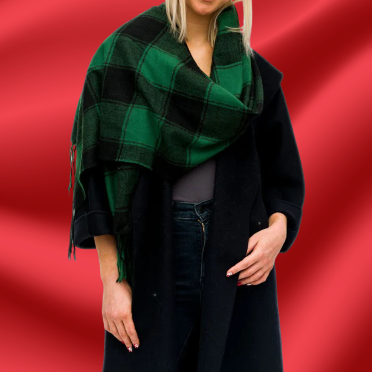 Green and black plaid scarf discount