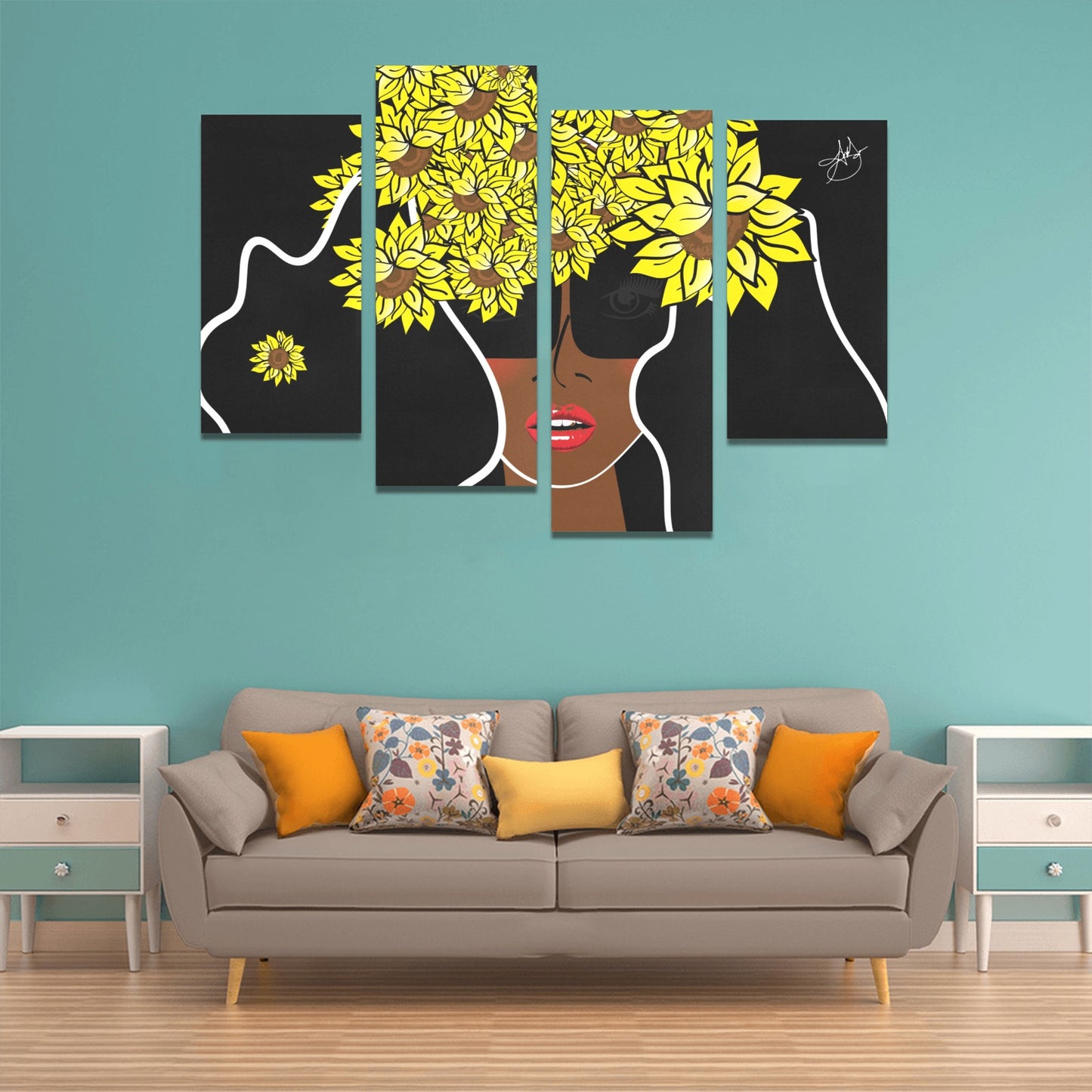 AMMA JO Cocoa Sunflower 4 Piece Wall Art Canvas Wall Art Y (4 pieces)