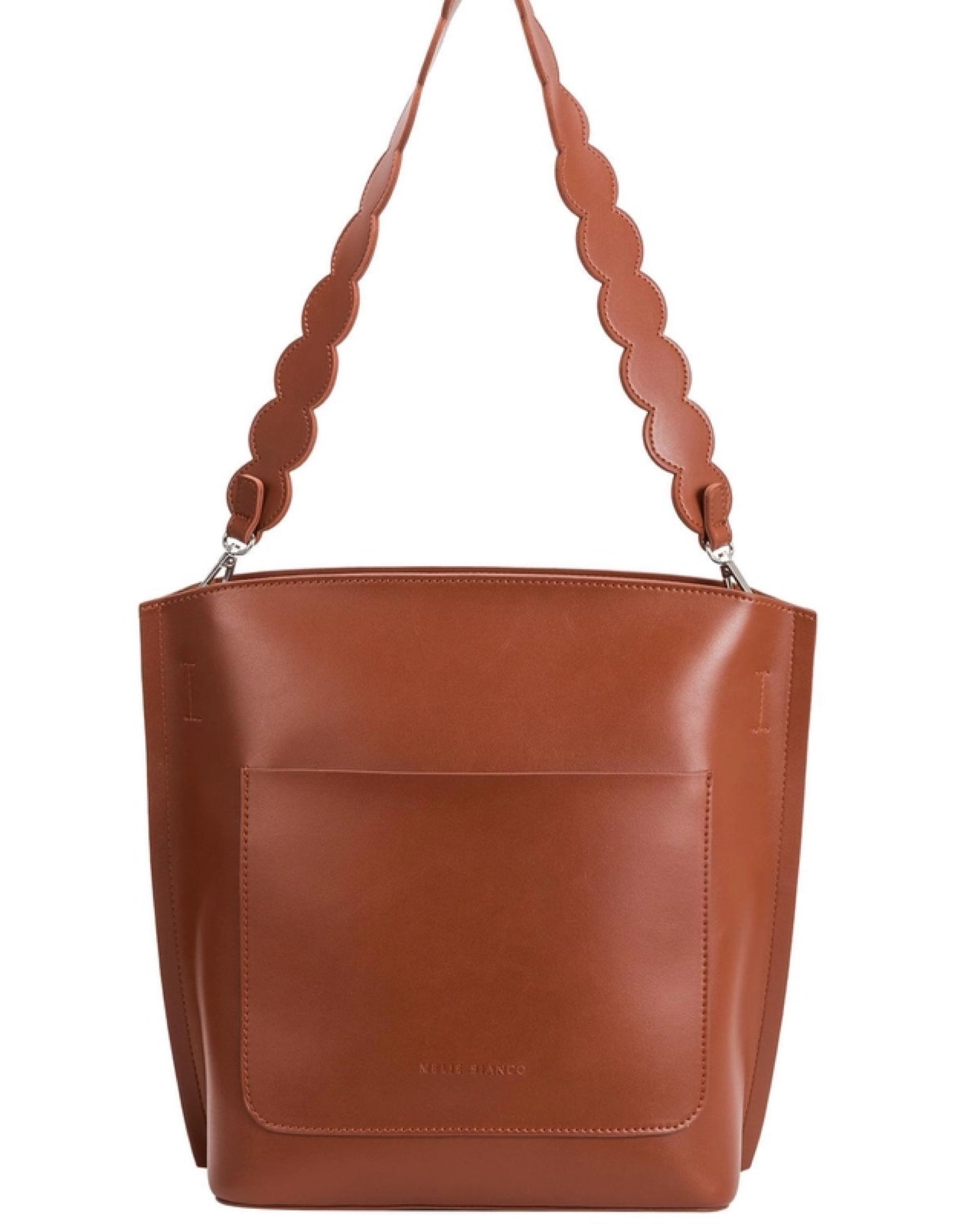 Madison Bucket Tote in Brown with Lettuce Cut Strap