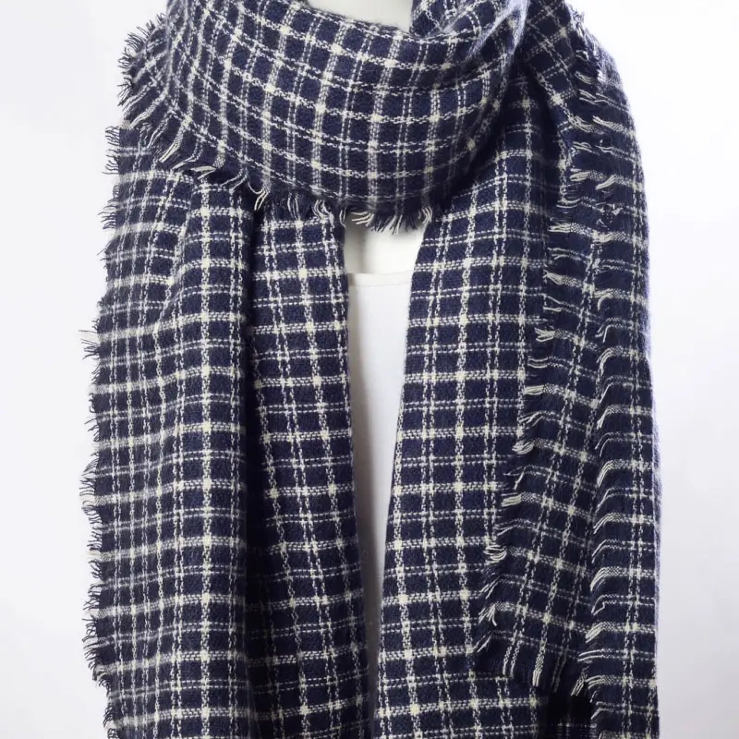 Navy Plaid Layering Scarf