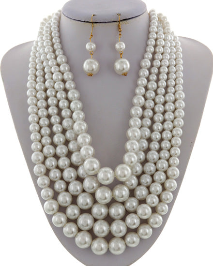 Multistrand Chunky Pearl Necklace and Earrings Set