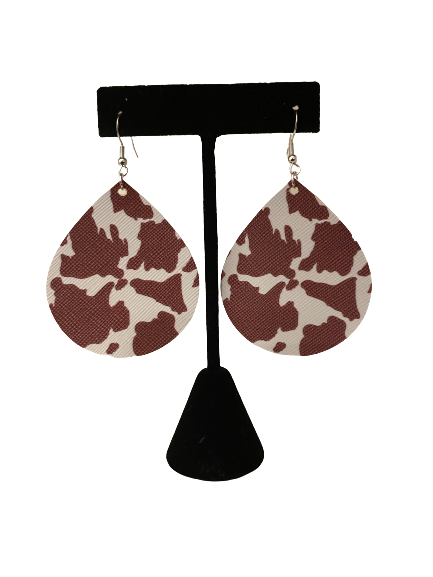 Brown and White Cow Print Leatherette Earrings