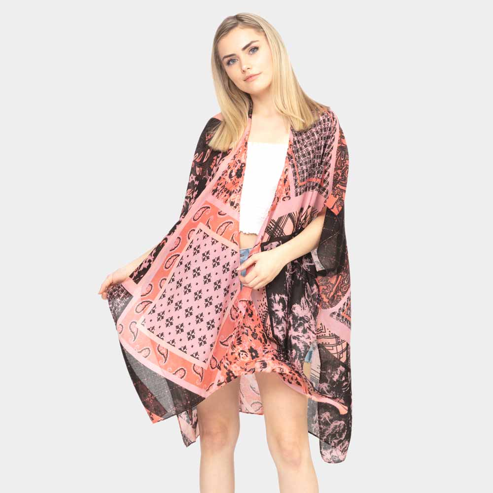 Black and Salmon Pink Kimono