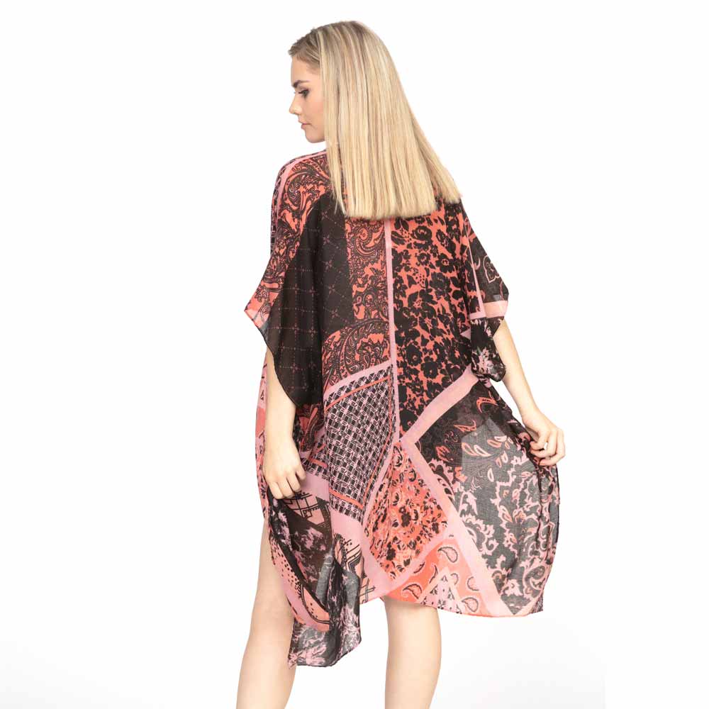Black and Salmon Pink Kimono
