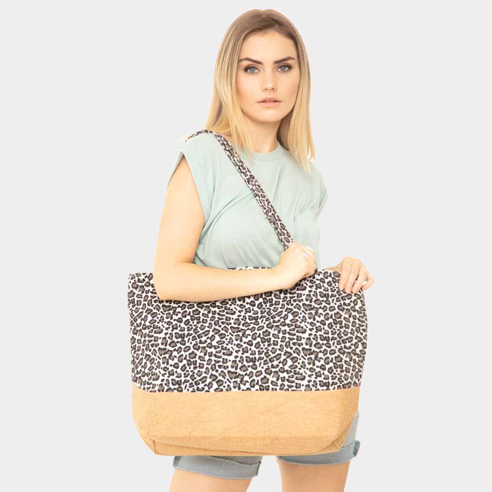 Black and White Leopard Print Beach Bag