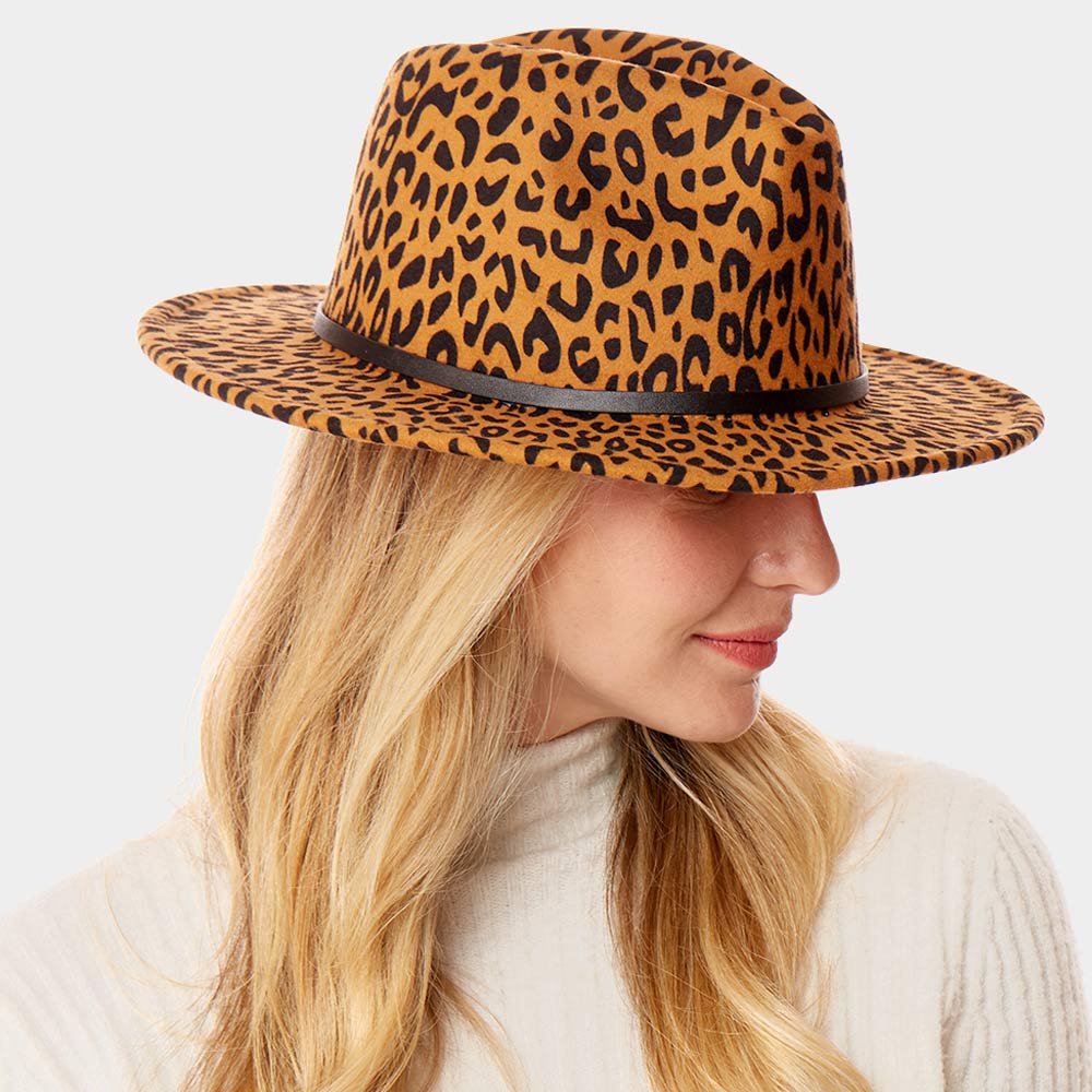 Cheetah Print Belted Fedora Hat