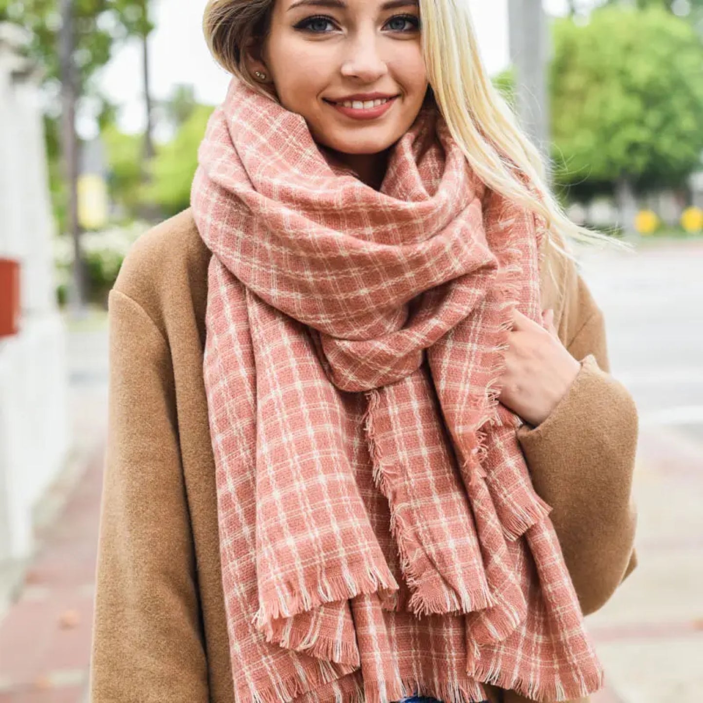 Pink Mini Plaid Blanket Scarf