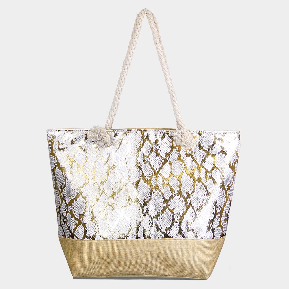 Gold Foil Snakeskin Beach Bag