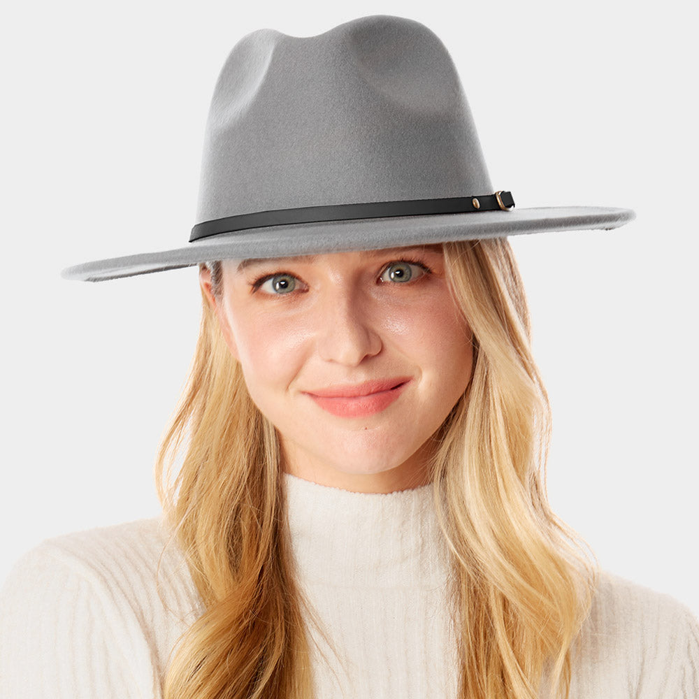 Grey Panama Belted Fedora Hat