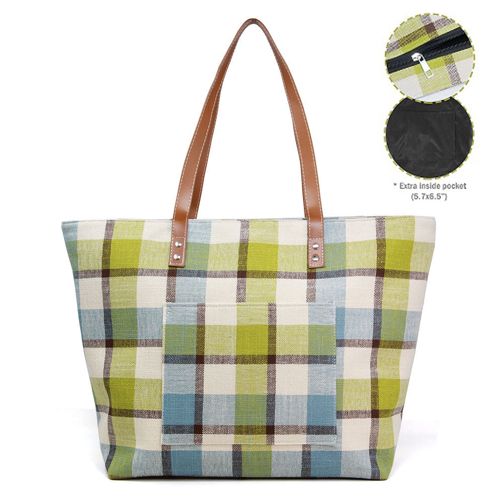 Plaid Green Multi Beach Bag