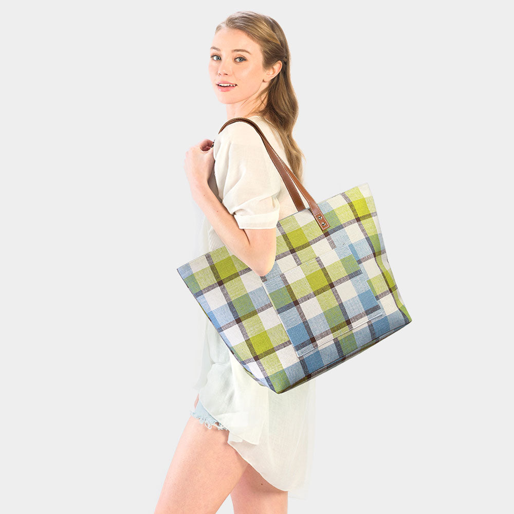 Plaid Green Multi Beach Bag