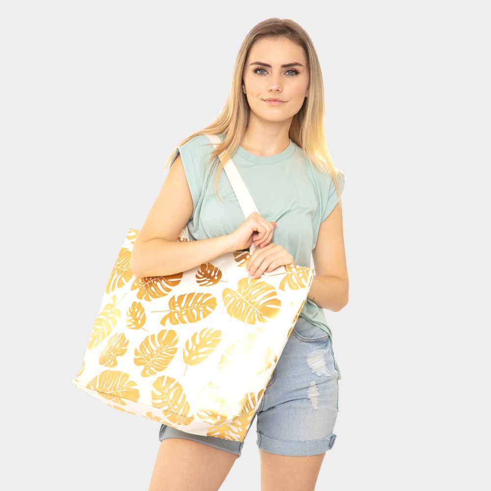Tropical Leaf Themed Foil Beach Bag
