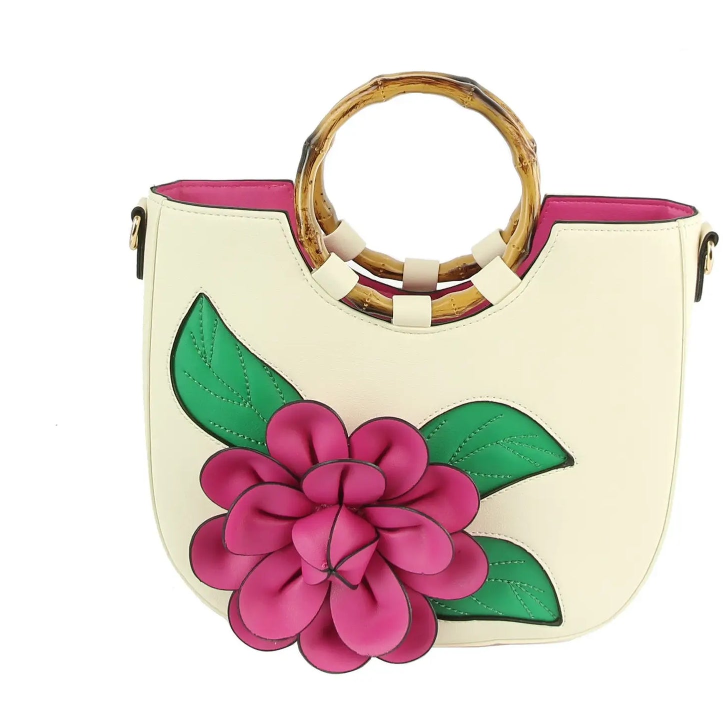 Floral Embellished Shoulder Bag - Fuchsia Pink