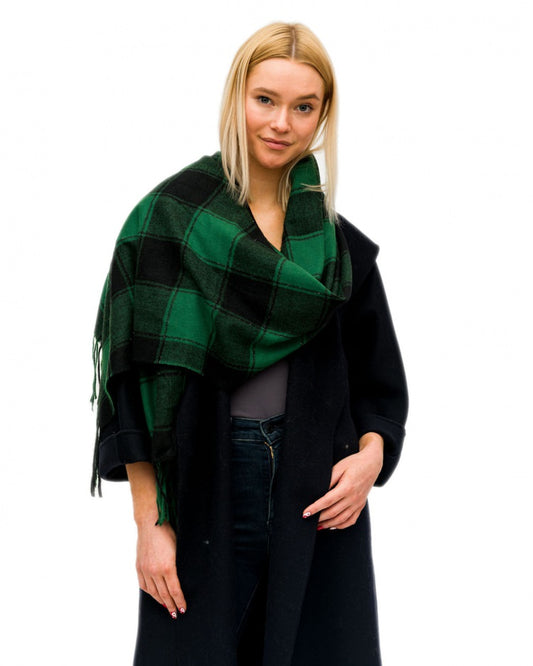 Green and Black Plaid Blanket Scarf
