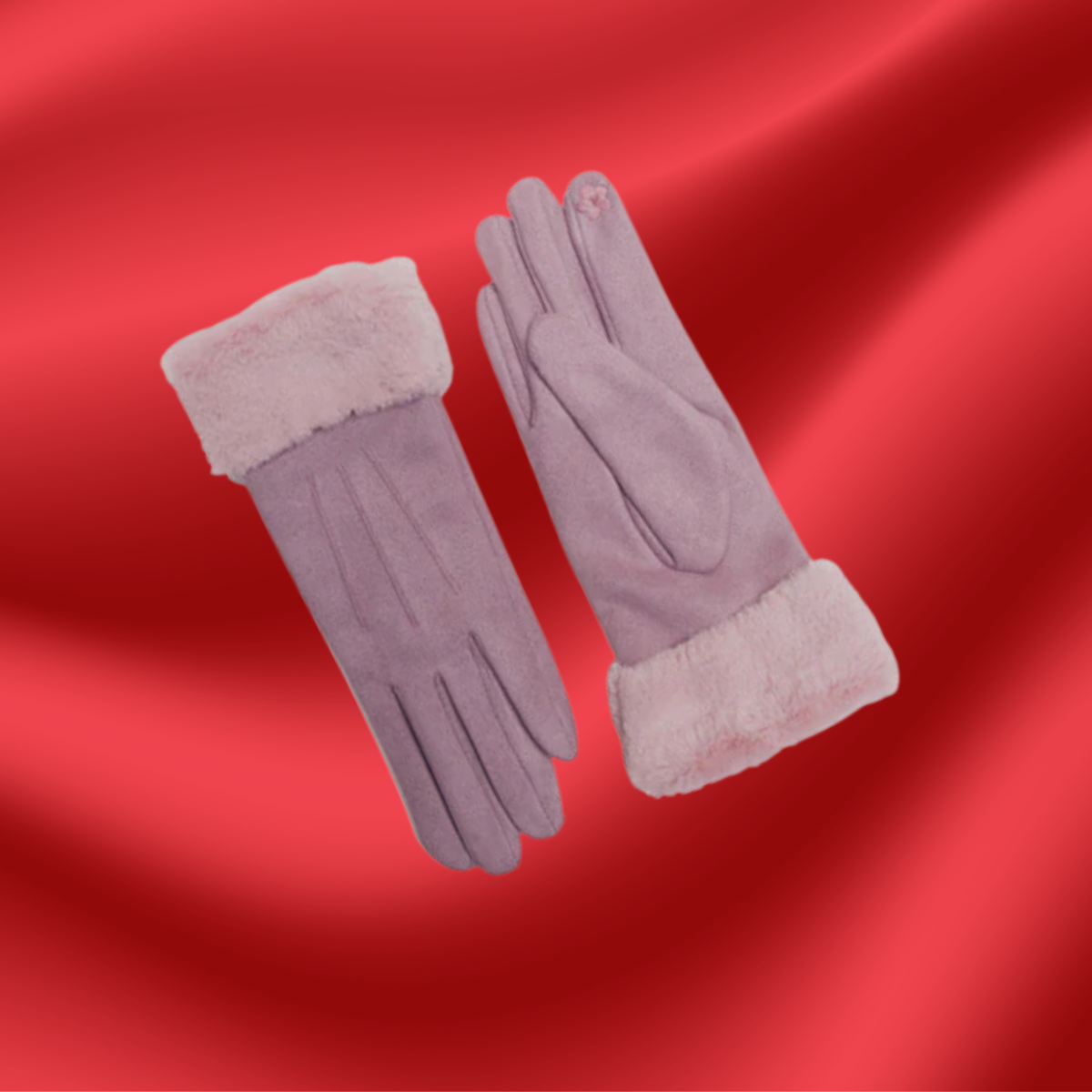 Powder Plum Faux Fur Trimmed Touchscreen Gloves