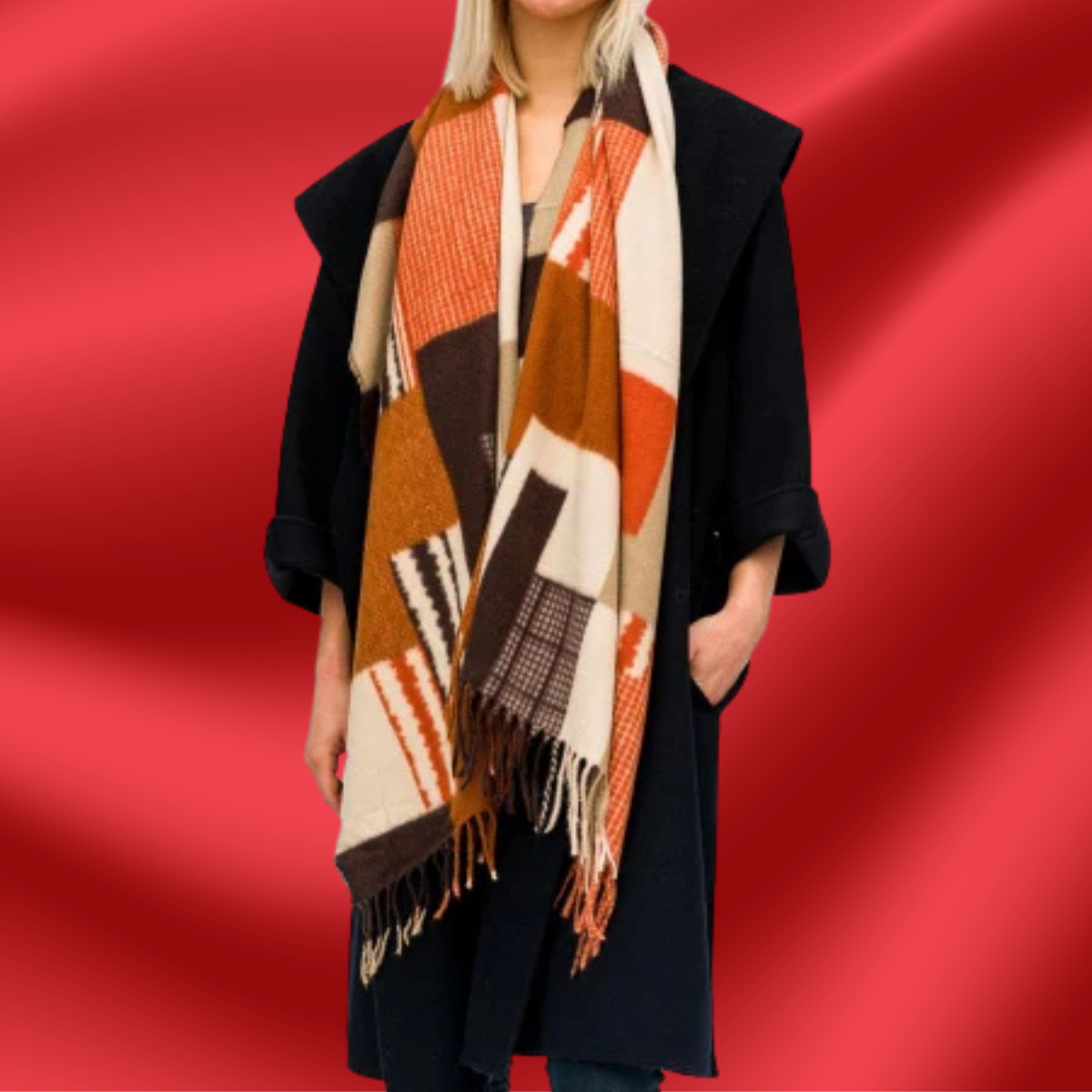 Abstract Burnt Orange and Brown Blanket Scarf