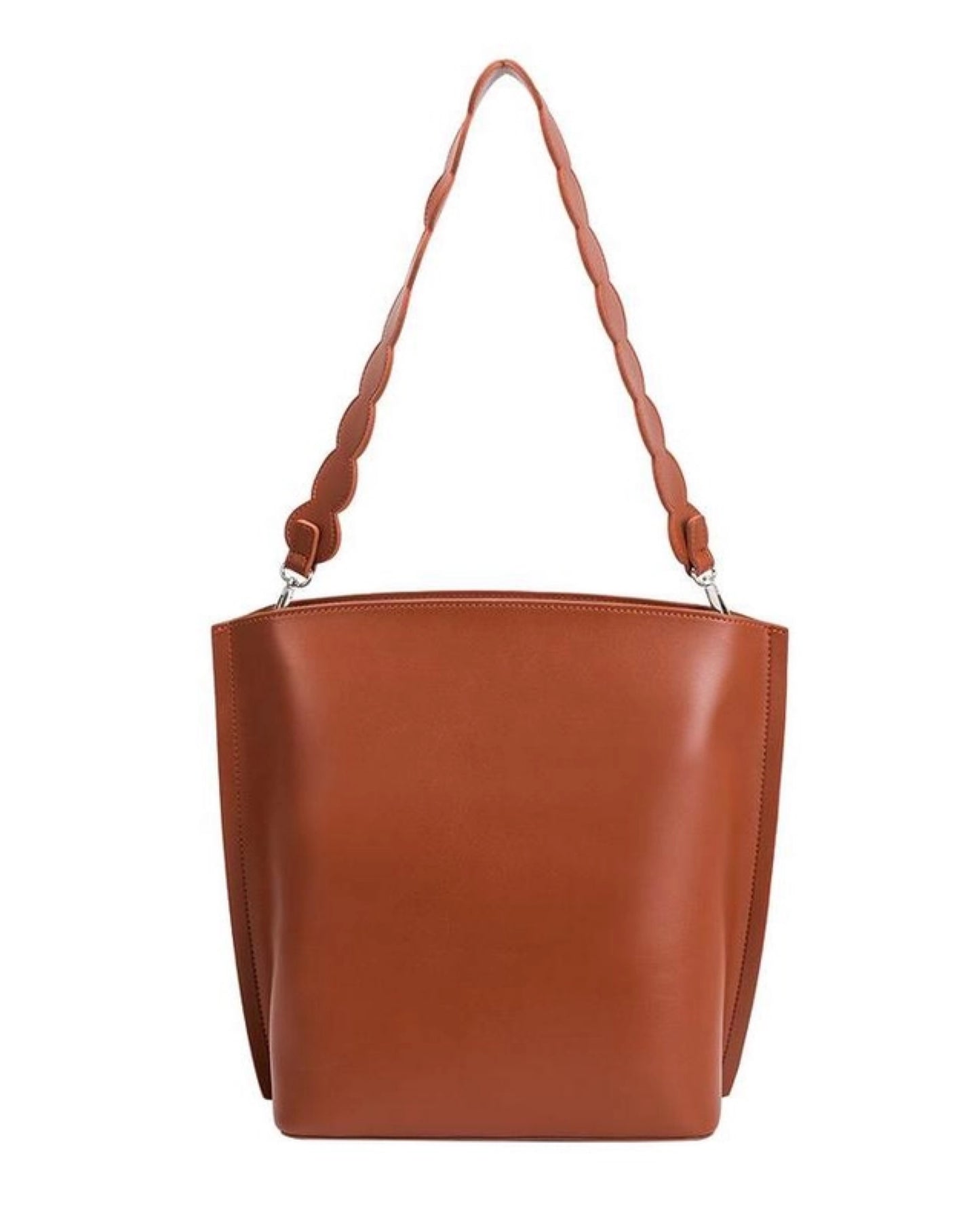 Madison Bucket Tote in Brown with Lettuce Cut Strap