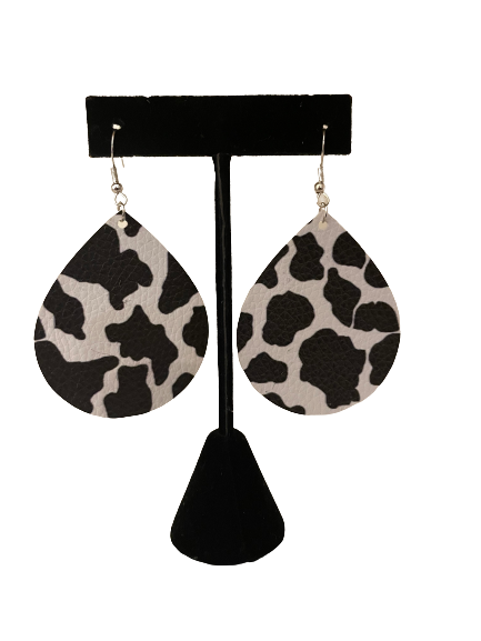 Black and White Cow Print Leatherette Earrings