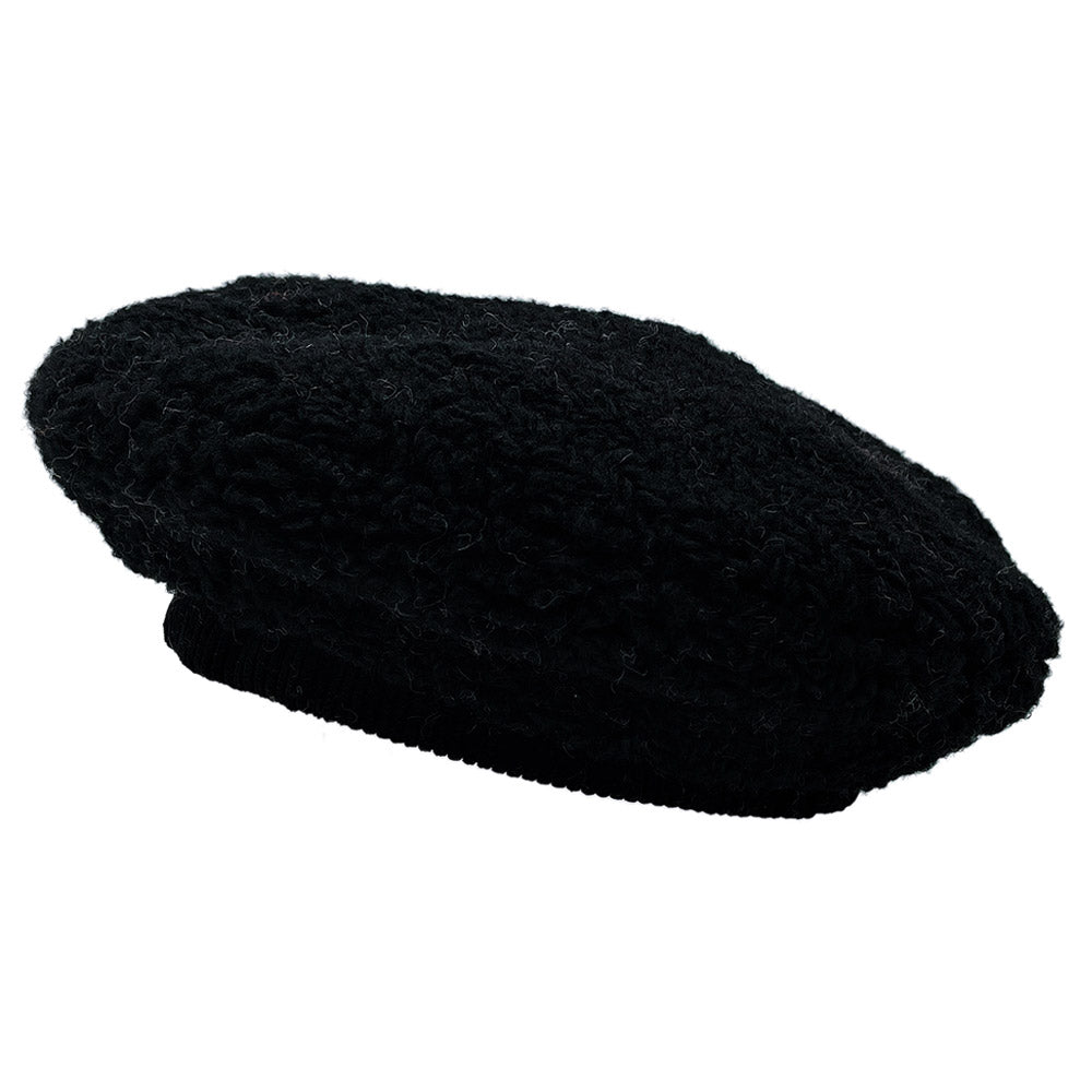 Stylish Black Sherpa Beret Hat