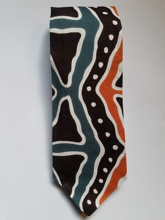 Brown/Orange/Teal Ethiopian Necktie - Men's Tie Made in Africa