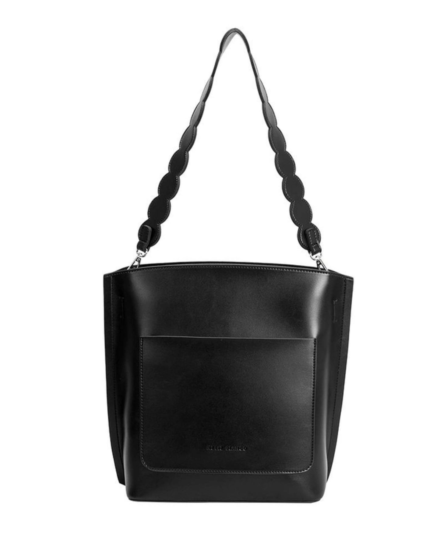 Madison Bucket Tote in Black with Lettuce Cut Strap