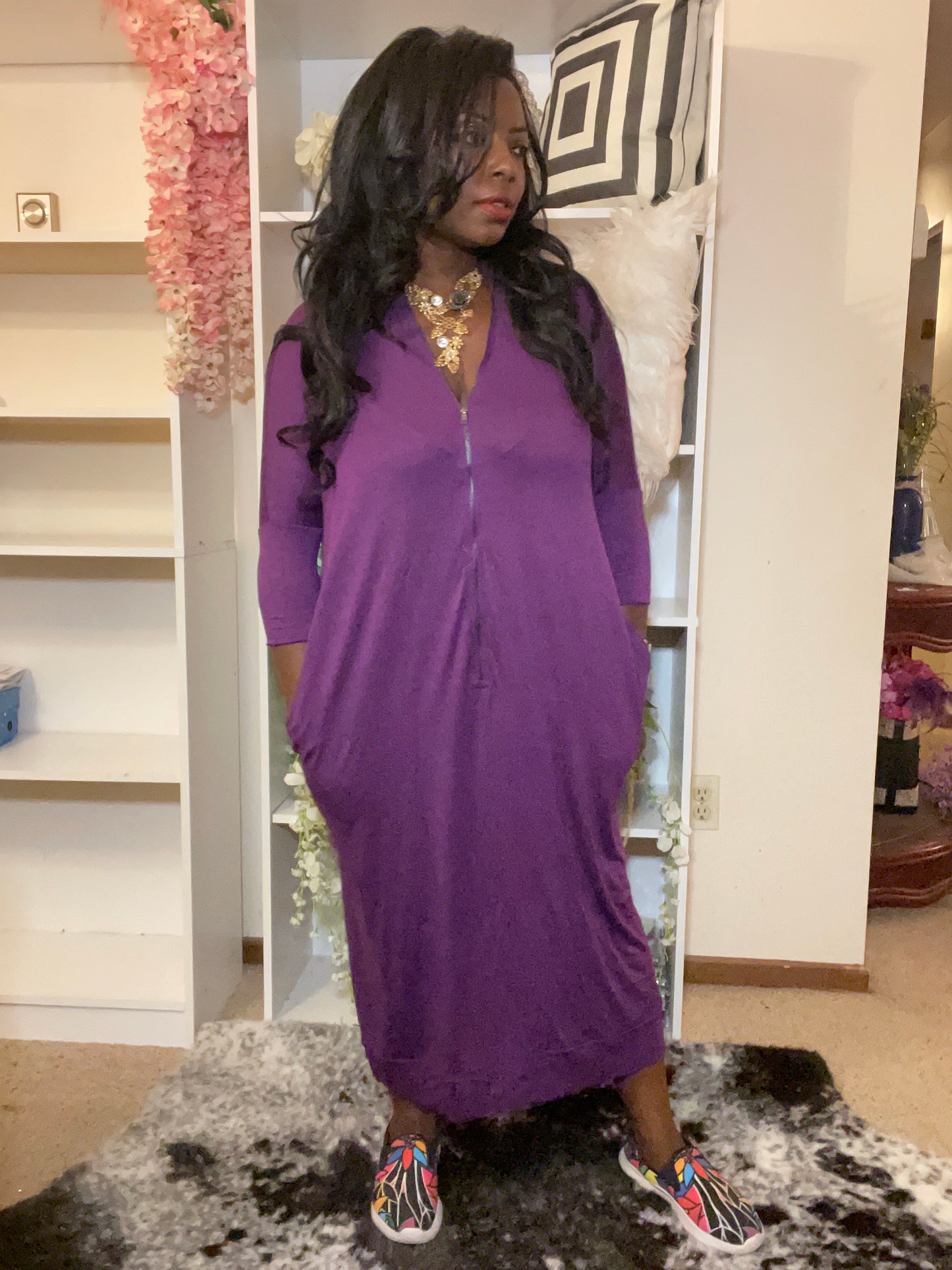 Purple Dolman Double Zip Dress