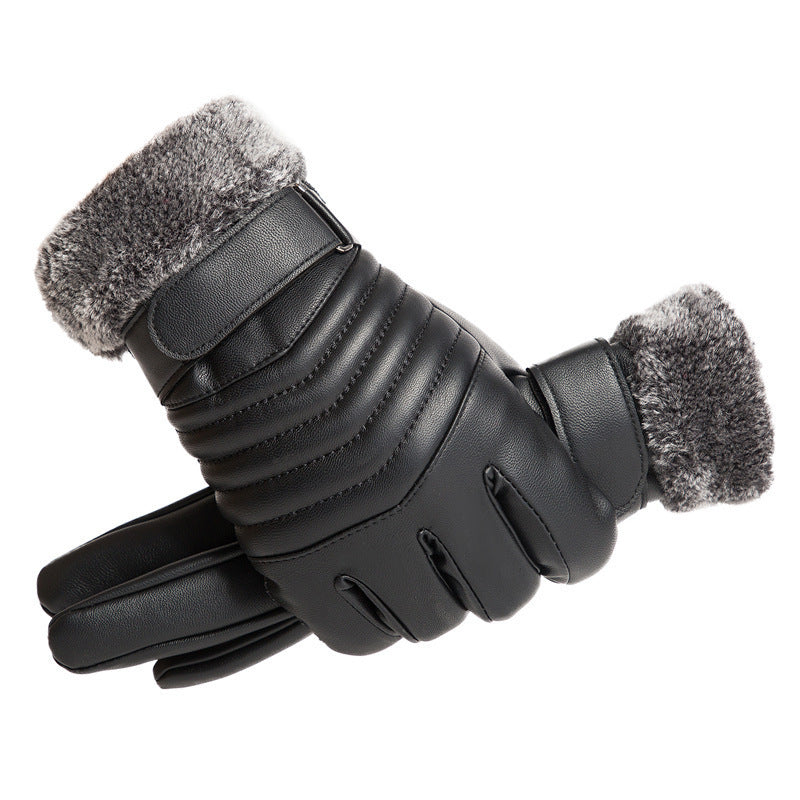 Charcoal Faux Leather Fur Trimmed Gloves