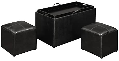 Convenience Concepts Designs4Comfort Sheridan Storage Bench w / 2 Side Ottomans, Black