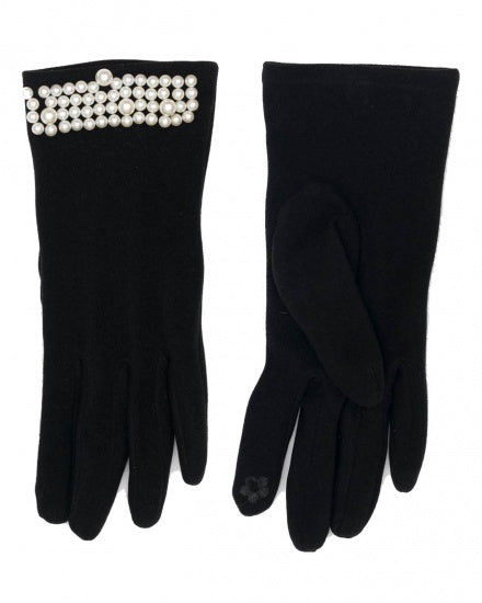 Pearl Embellished Black Touchscreen Gloves