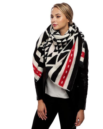 Black Res and Ivory Aztec Style Blanket Scarf