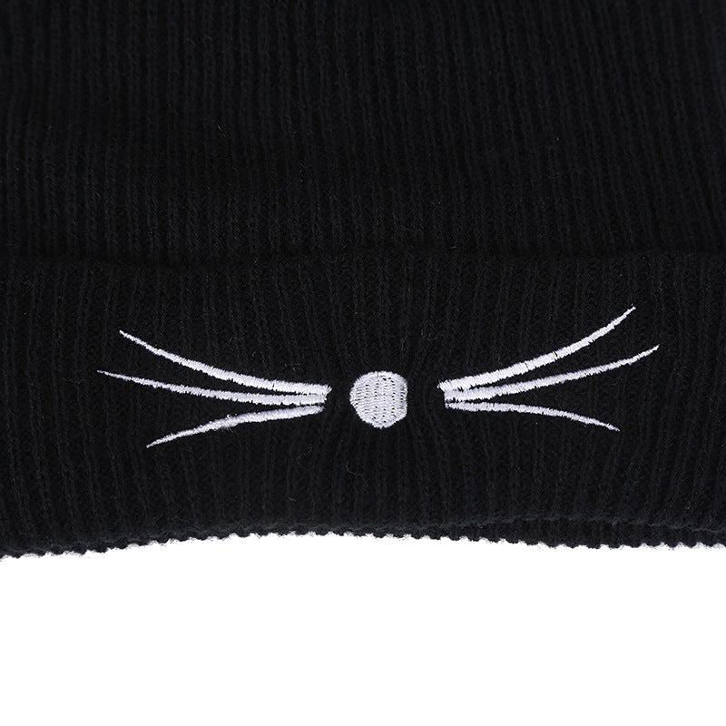 Cat Themed Beanie Hat - Black