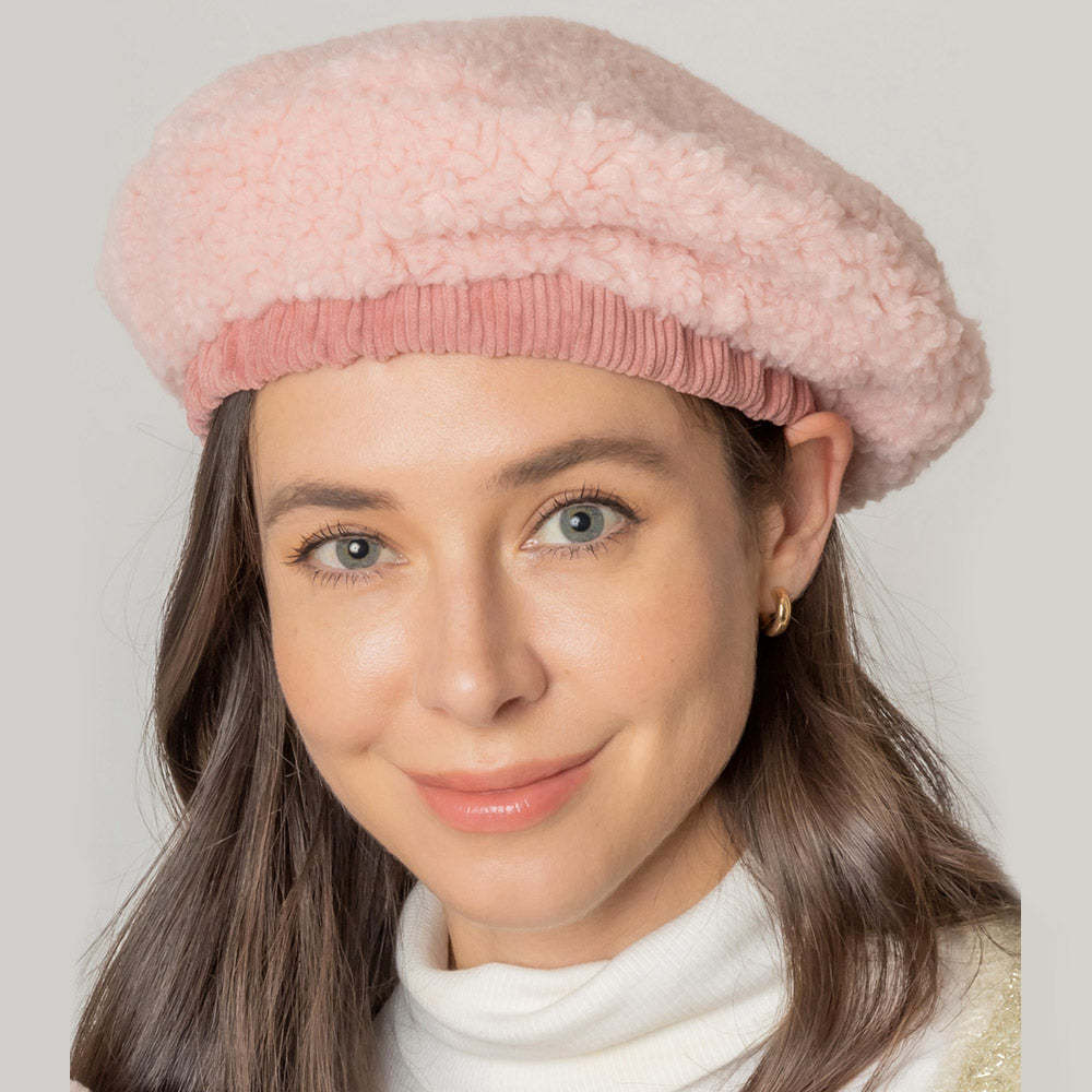Stylish Blush Pink Sherpa Beret Hat