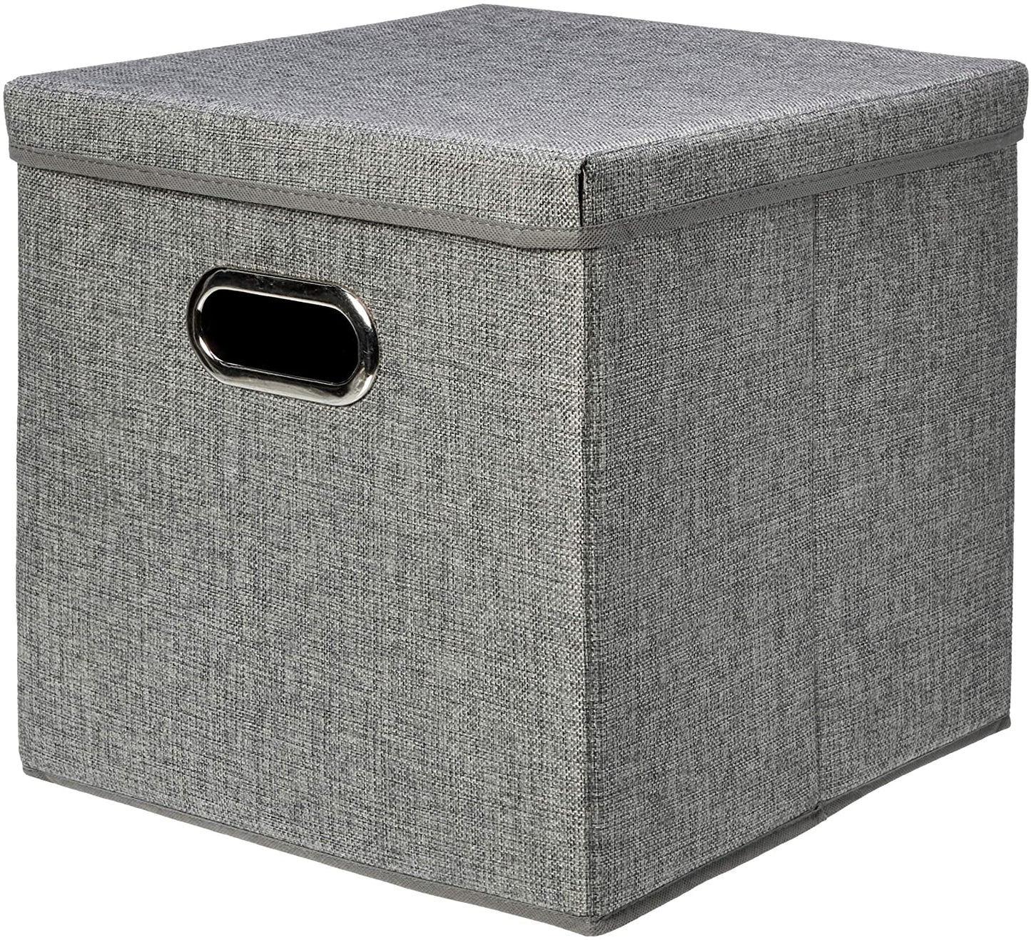 AmazonBasics Foldable Burlap Cloth Cube Storage Bin with Lid, Set of 2