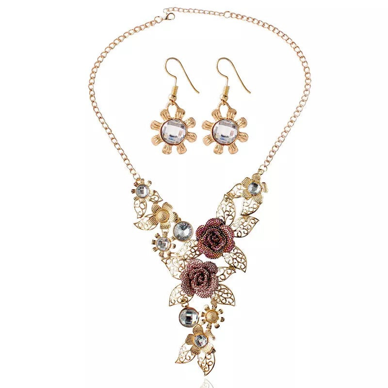 Bohemian Floral Necklace and Earring Set