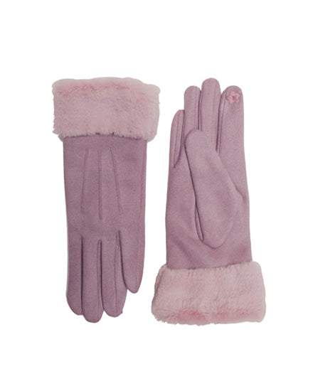 Powder Plum Faux Fur Trimmed Touchscreen Gloves