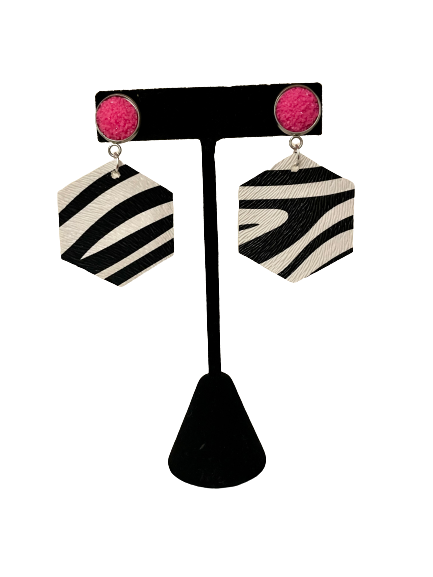Zebra Print and Pink Leatherette Earrings