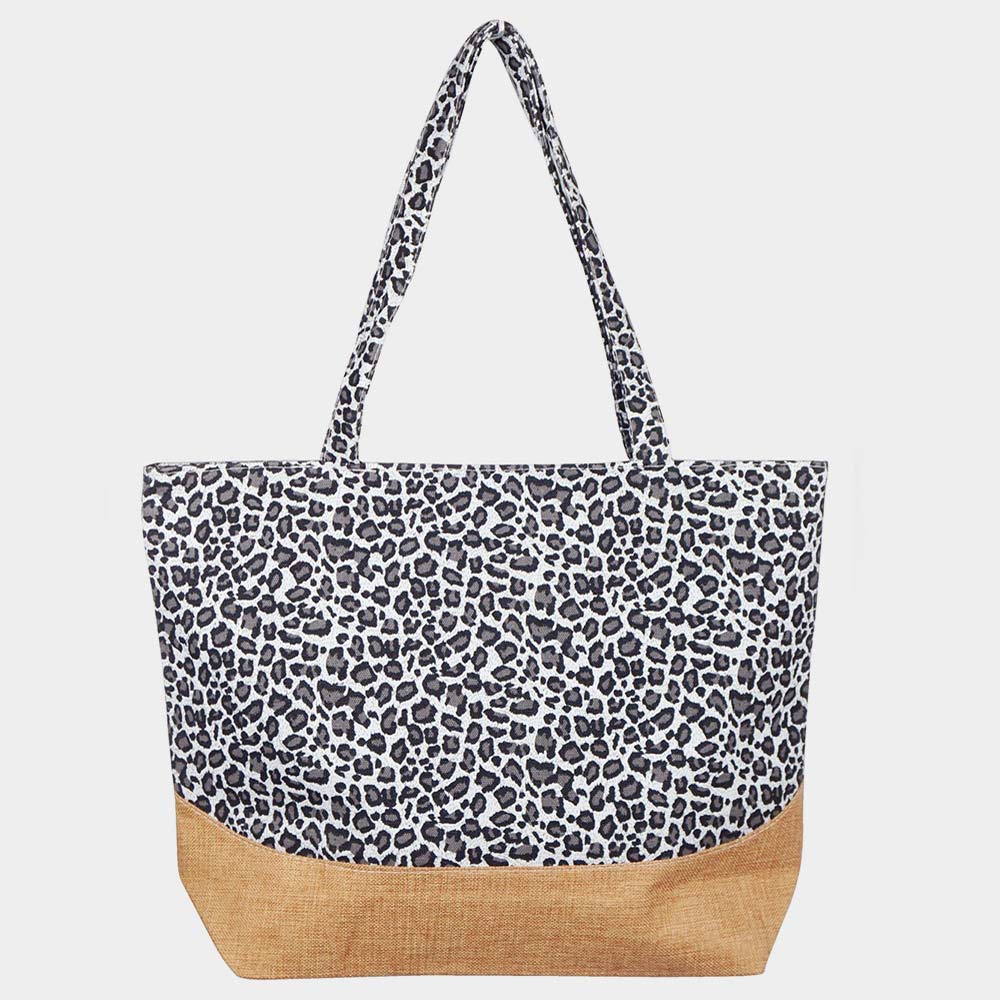 Black and White Leopard Print Beach Bag