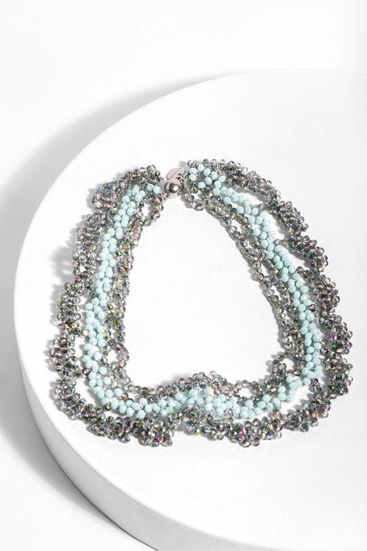 Beaded Blue Hues Cluster Statement Necklace