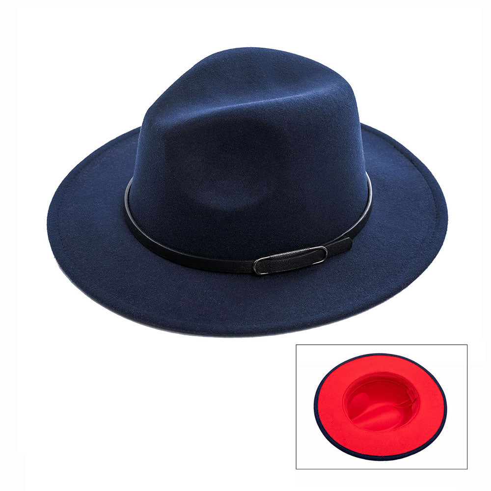 Fall Belted Panama Hat - Navy with Red Finish