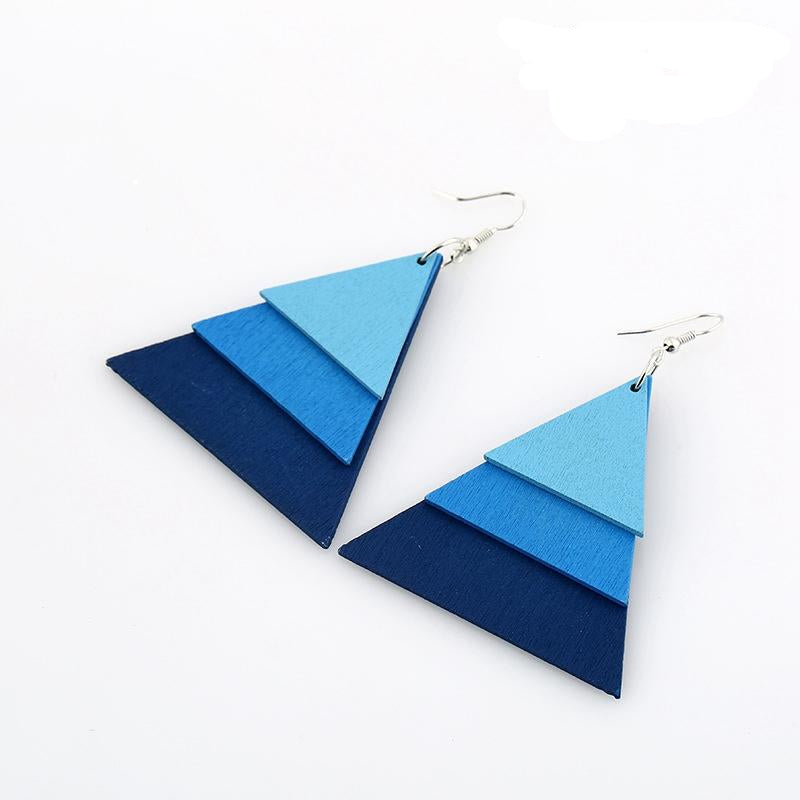 AJS Geometric Blue Triangle Shaped Earrings