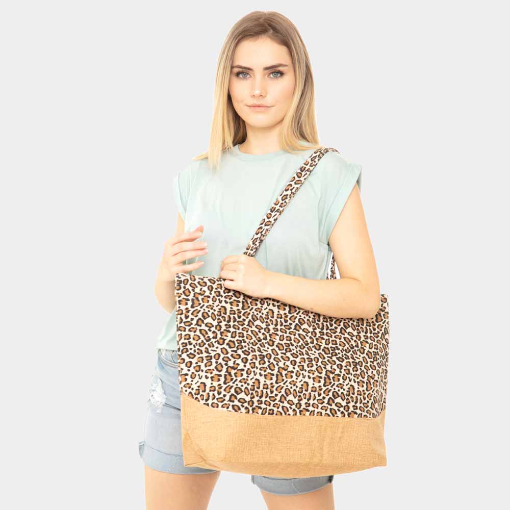 Brown Leopard Print Beach Bag