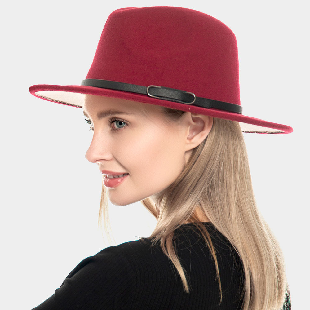 Fall Belted Panama Hat - Burgundy with Pink Finish
