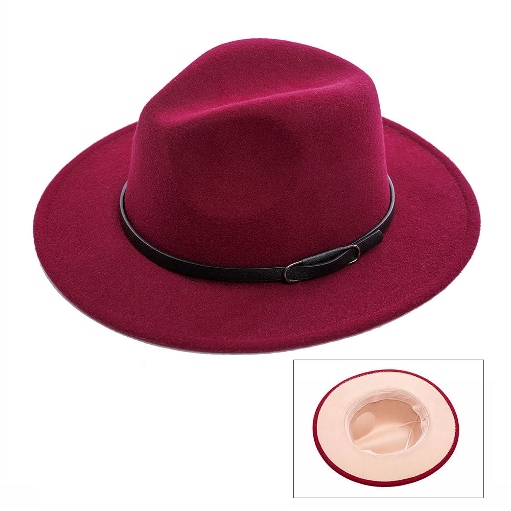 Fall Belted Panama Hat - Burgundy with Pink Finish