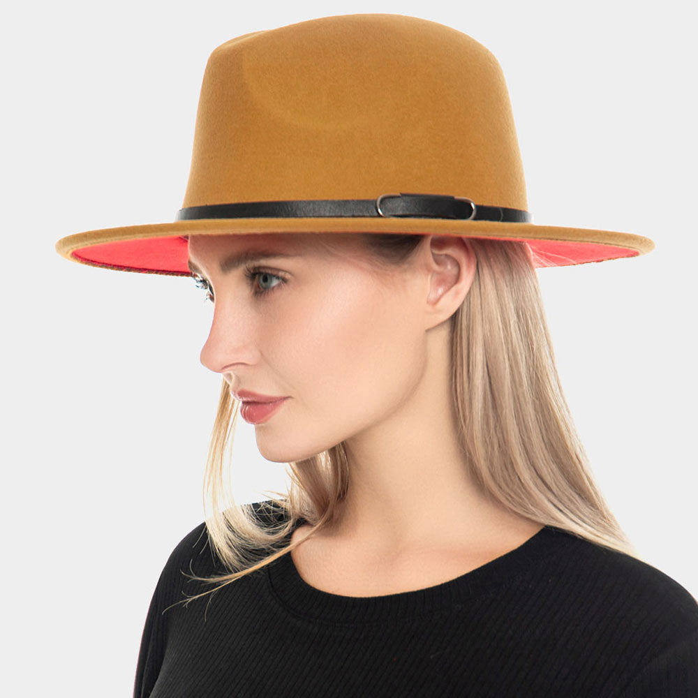 Fall Belted Panama Hat - Camel with Red Finish