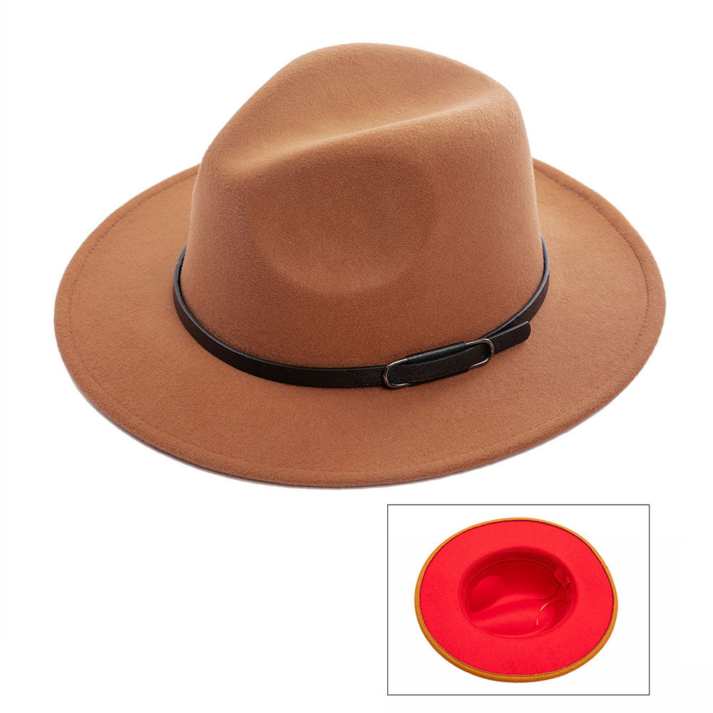 Fall Belted Panama Hat - Camel with Red Finish