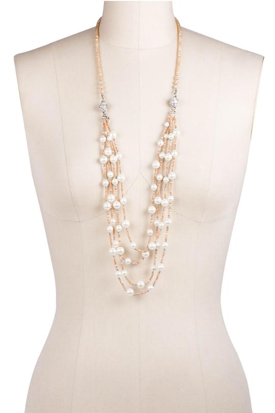 Convertible Pearl and Sparkle Layered Necklace - Rose Goldtone