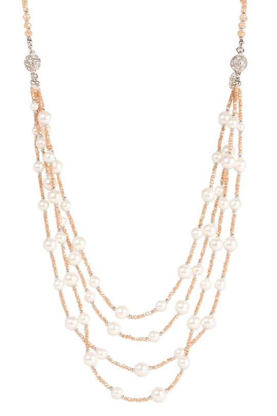 Convertible Pearl and Sparkle Layered Necklace - Rose Goldtone